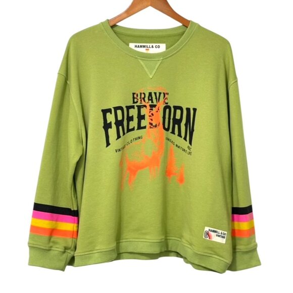 Hammill & Co Australia Sweatshirt Graphic Print Brave Freeborn Elk Green Size L - Picture 9 of 9